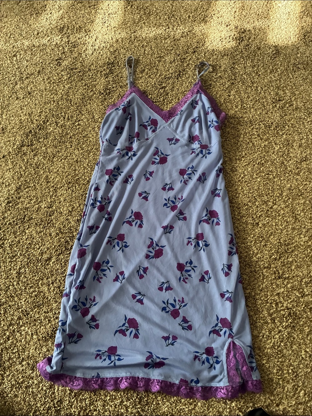 Floral Lace-Trim Slip Nightdress in Lavender and Magenta